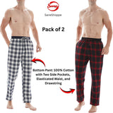 Men's Lightweight Cotton Flannel Pyjama Bottoms - Pack of 2