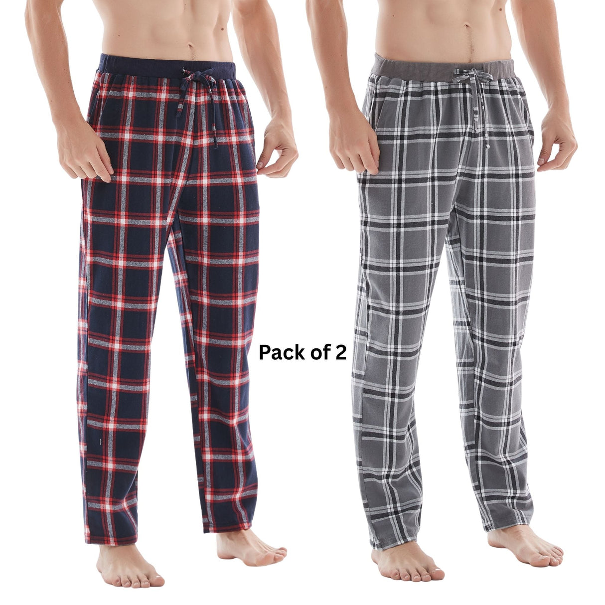 Men's Lightweight Cotton Flannel Pyjama Bottoms - Pack of 2