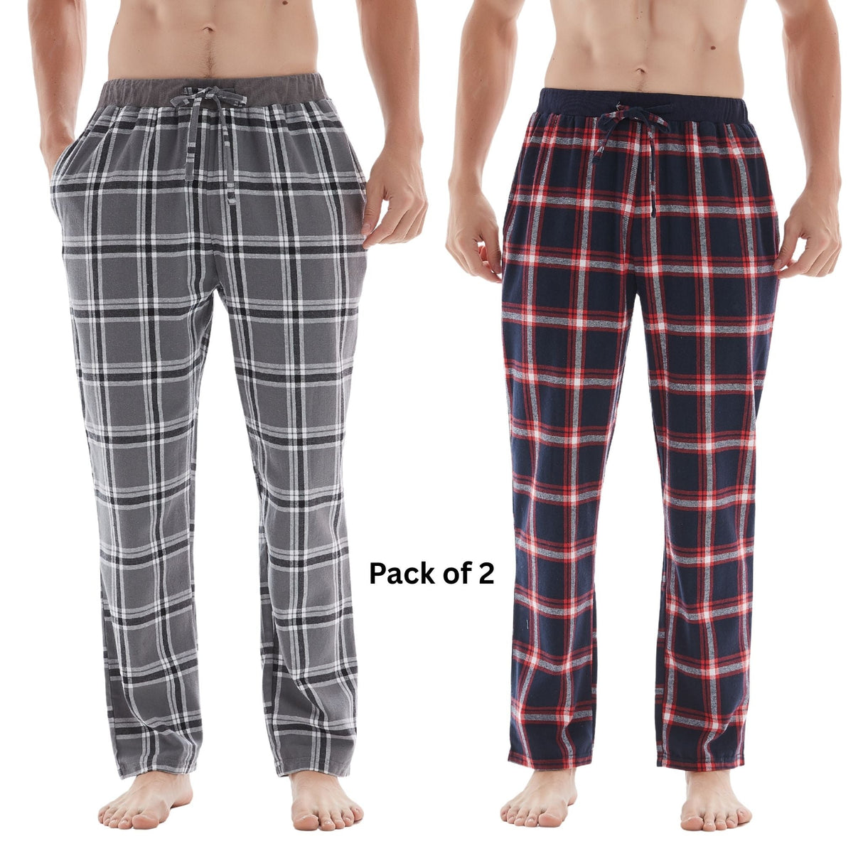 Men's Lightweight Cotton Flannel Pyjama Bottoms - Pack of 2