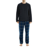 Mens Navy Check Thermal Fleece Pyjama Set with Luxury Design