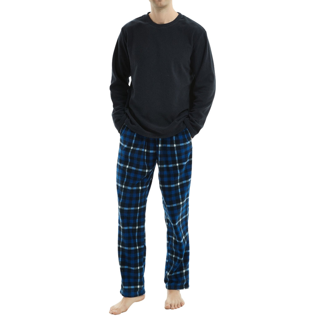 Mens Navy Check Thermal Fleece Pyjama Set with Luxury Design