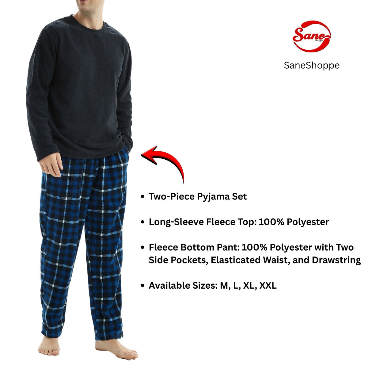 Mens Navy Check Thermal Fleece Pyjama Set with Luxury Design