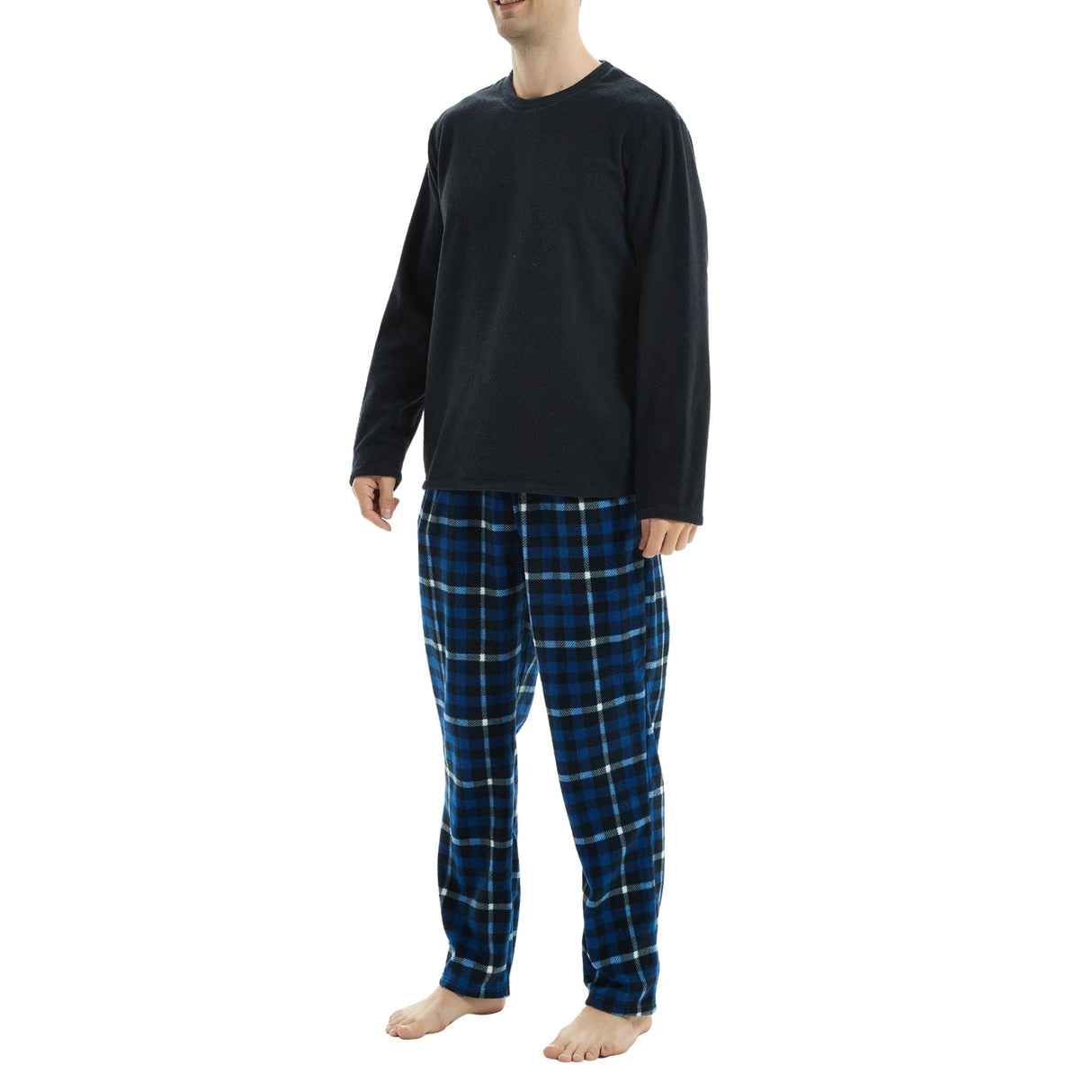 Mens Navy Check Thermal Fleece Pyjama Set with Luxury Design