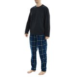 Mens Navy Check Thermal Fleece Pyjama Set with Luxury Design