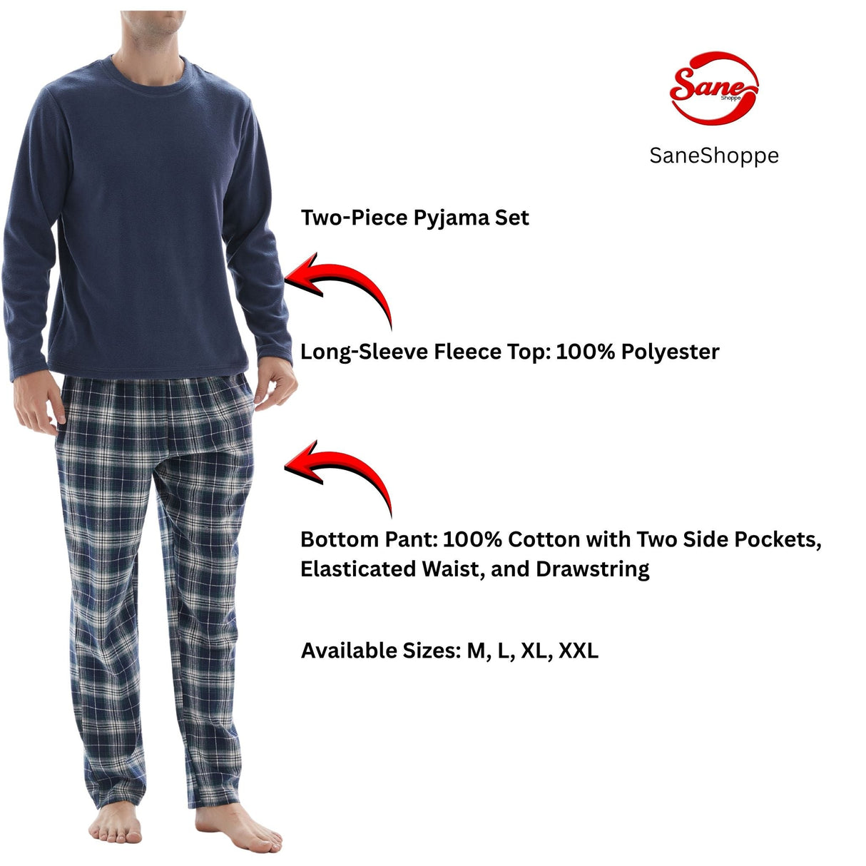 Men's Navy Fleece Lounge Set with Cotton Bottoms