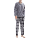 Men's Pyjama Sets: Fleece Top with Cotton Bottoms in Grey and Black