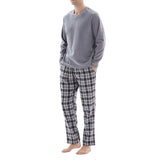 Men's Pyjama Sets: Fleece Top with Cotton Bottoms in Grey and Black