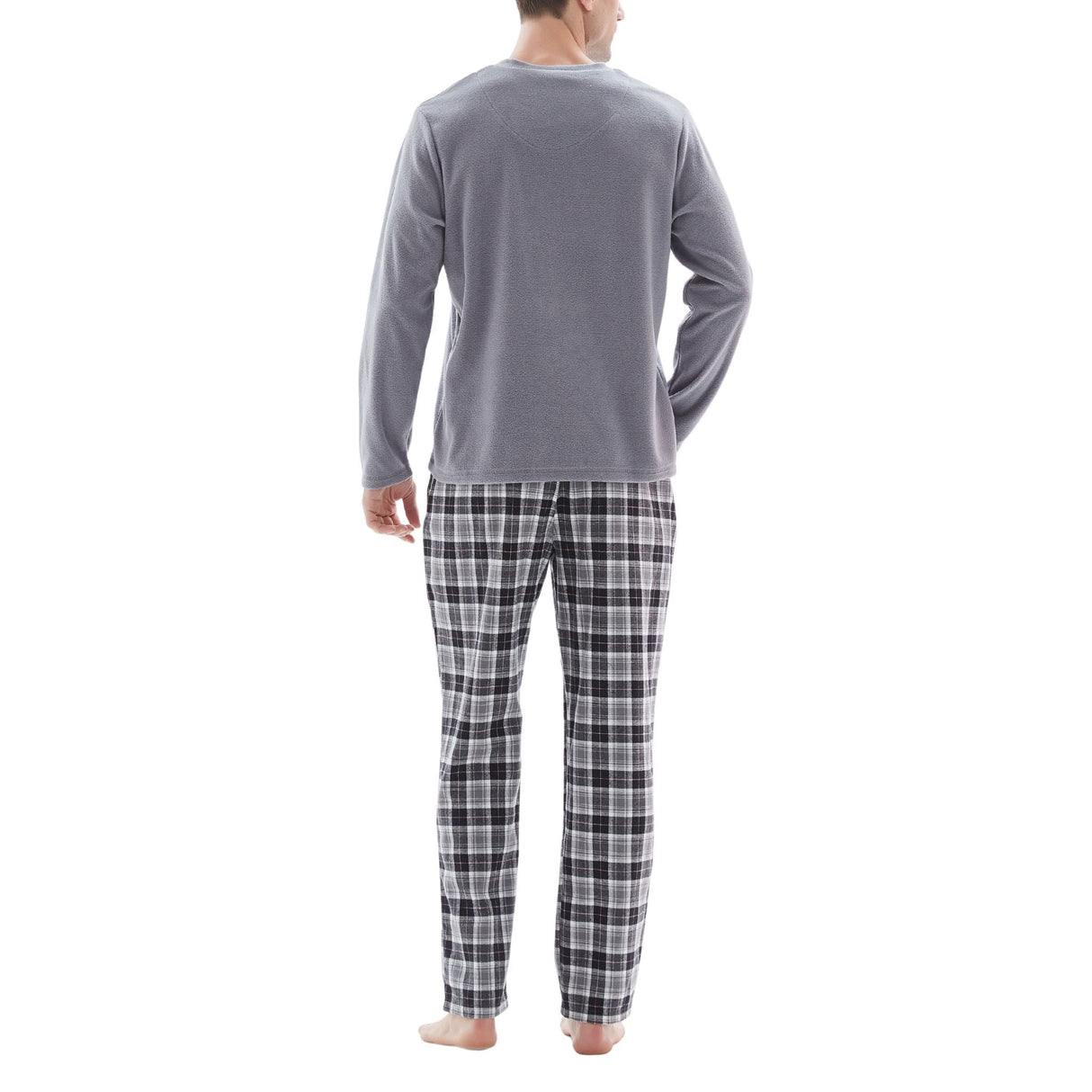 Men's Pyjama Sets: Fleece Top with Cotton Bottoms in Grey and Black