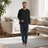Men's Fleece Pyjama Set Luxury Long Sleeve 2-Piece Loungewear, 180gsm