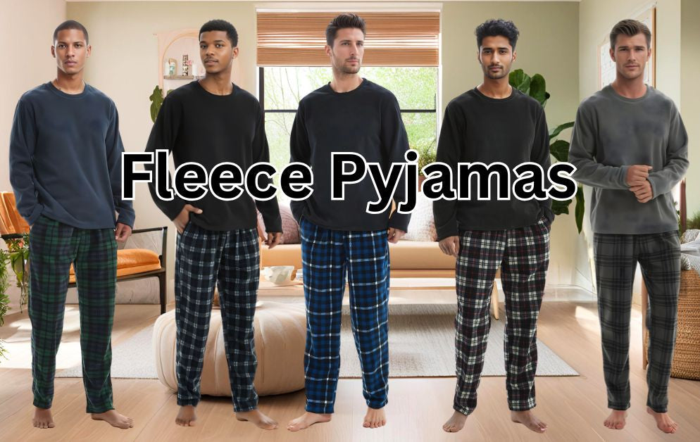 Men's Fleece Pyjama Set Luxury Long Sleeve 2-Piece Loungewear, 180gsm