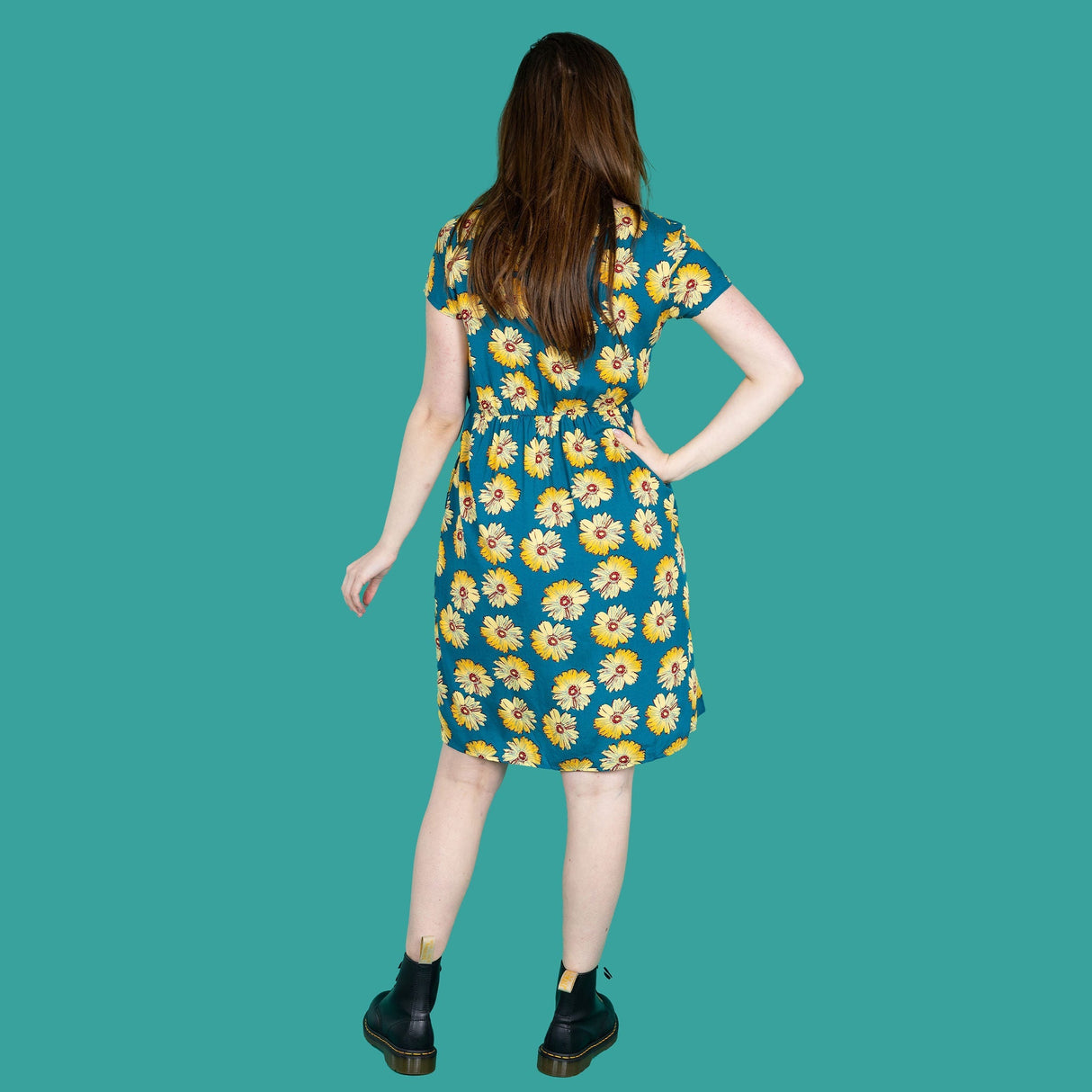 The Knee Length Breastfeeding Dress - Blue Sunflower Cotton