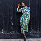 The Midi Breastfeeding Dress - Blue Sunflower Cotton