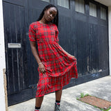 The Midi Breastfeeding Dress - Red Tartan Cotton