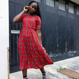 The Midi Breastfeeding Dress - Red Tartan Cotton