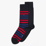 Tommy Hilfiger 2 Pack  Mens Crew Stripe Socks Red/Navy