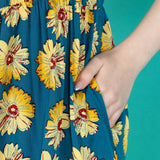 The Knee Length Breastfeeding Dress - Blue Sunflower Cotton
