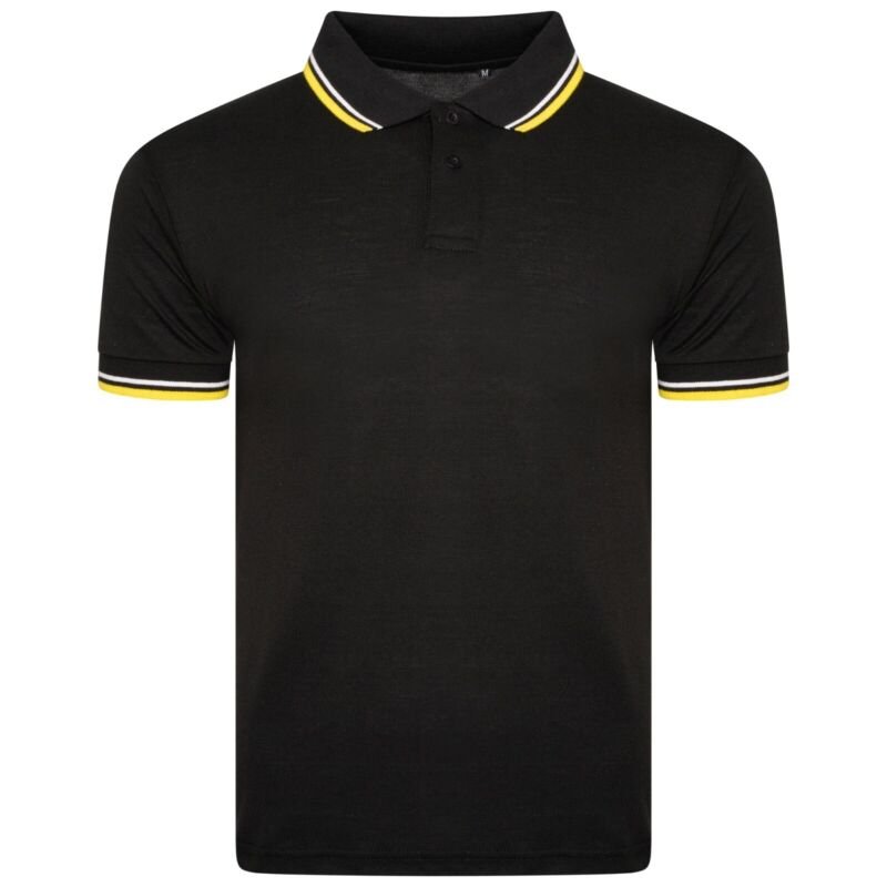 Mens Short Sleeve Plain Tipping Polo Shirt T Shirt Top Casual S-2XL Pique