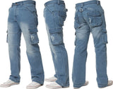 Mens Cargo Combat Jeans Enzo Designer Denim Casual Work Pants All Waist Sizes