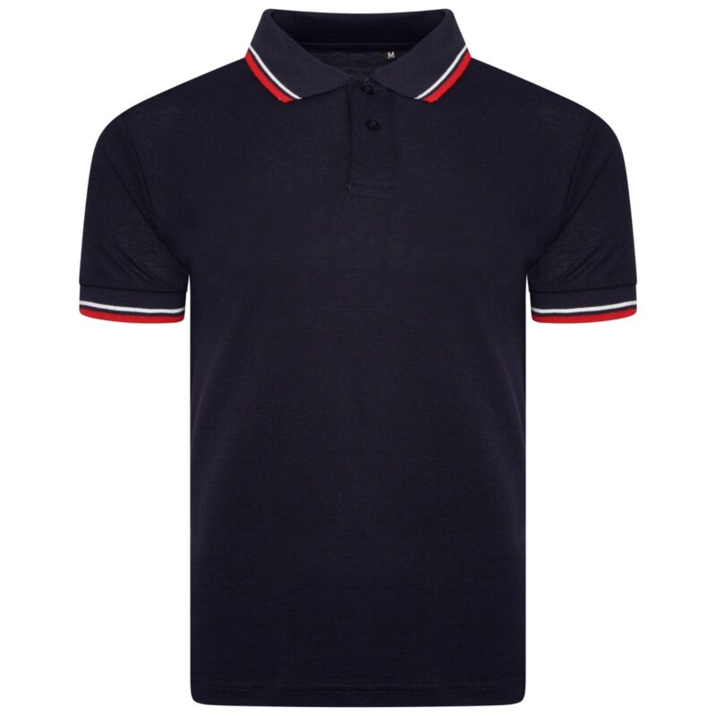 Mens Short Sleeve Plain Tipping Polo Shirt T Shirt Top Casual S-2XL Pique