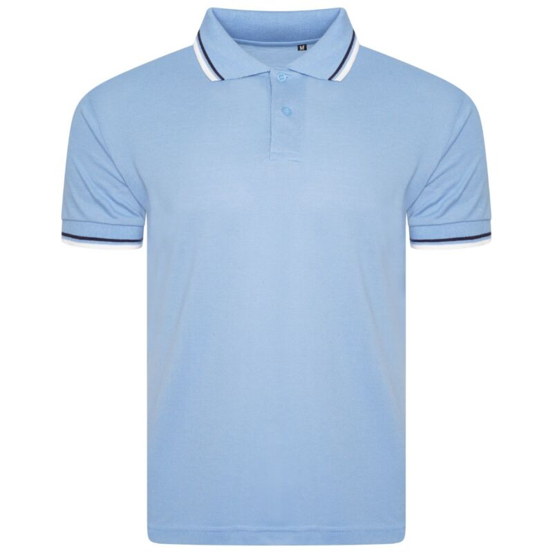 Mens Short Sleeve Plain Tipping Polo Shirt T Shirt Top Casual S-2XL Pique