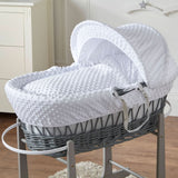 White Dimple Grey Wicker Baby Moses Basket With Stand
