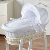 White Waffle White Wicker Baby Moses Basket With Stand