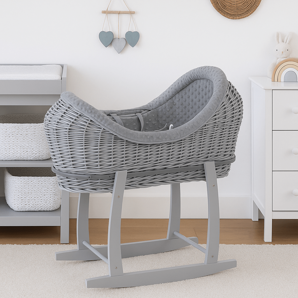 Wicker Deluxe Pod Baby Moses Basket With Stand