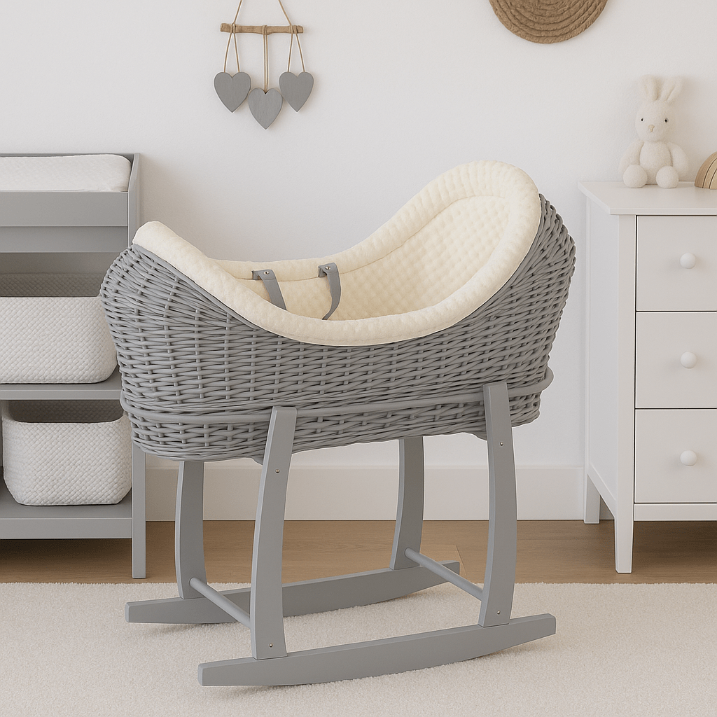 Wicker Deluxe Pod Baby Moses Basket With Stand