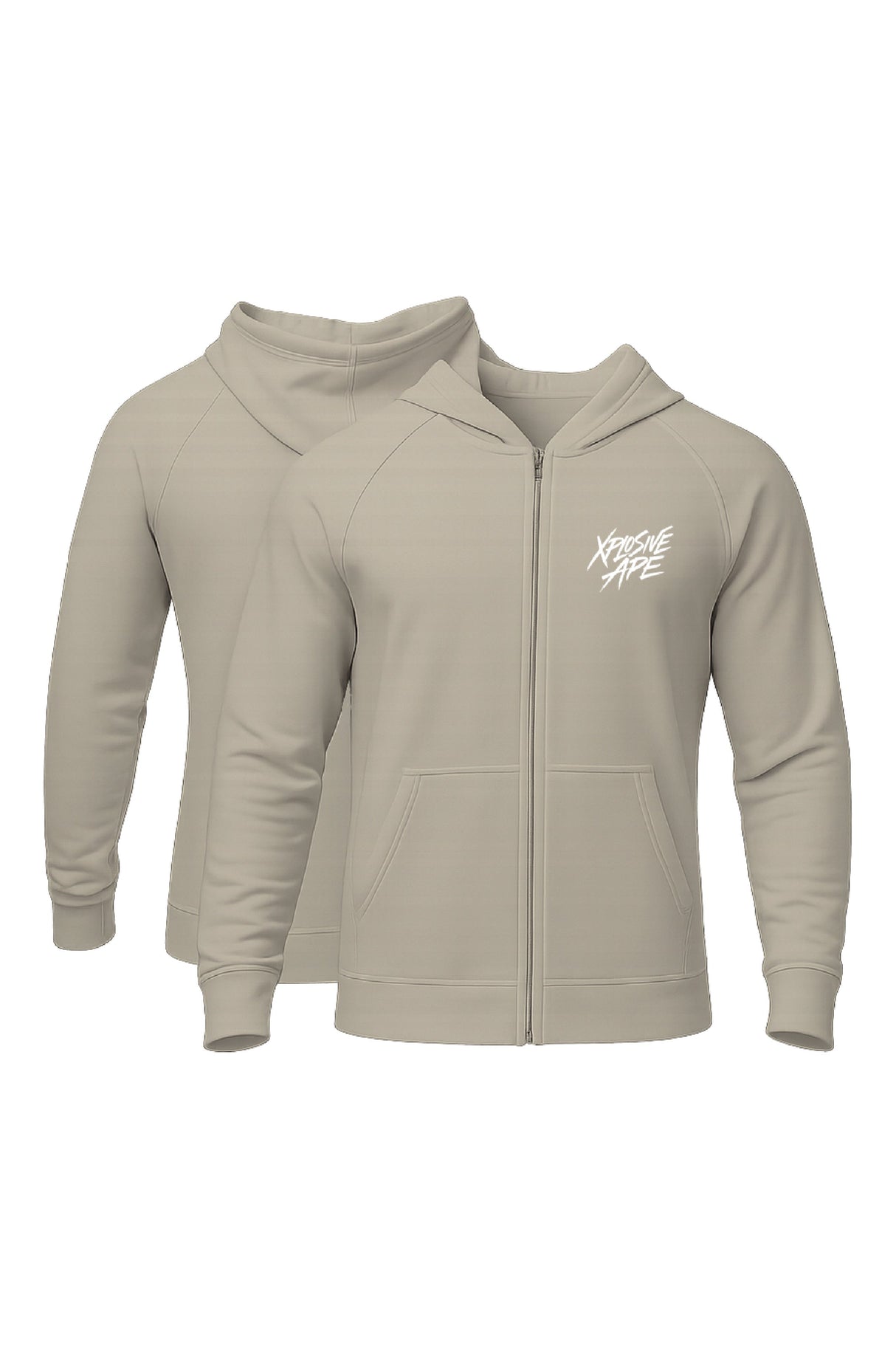XAPE Classic Brush Script Zip Hoodie - Stone